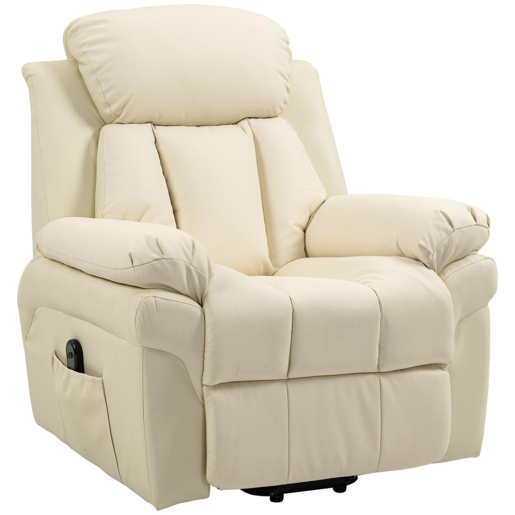 Electric Recliner Chair Lift Chair With Adjustable Footrest Synthetic Leather Cream