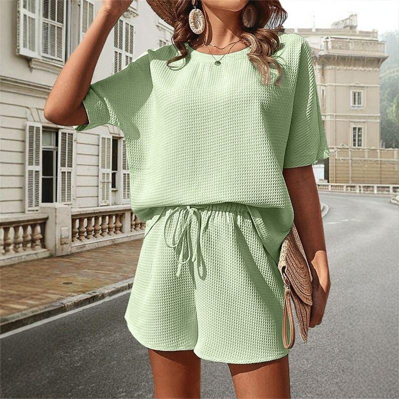 

Европейская и американская мода Повседневный комплект с коротким рукавом и шортами Женская футболка Шорты Спортивный костюм Женский Matcha Green XXL