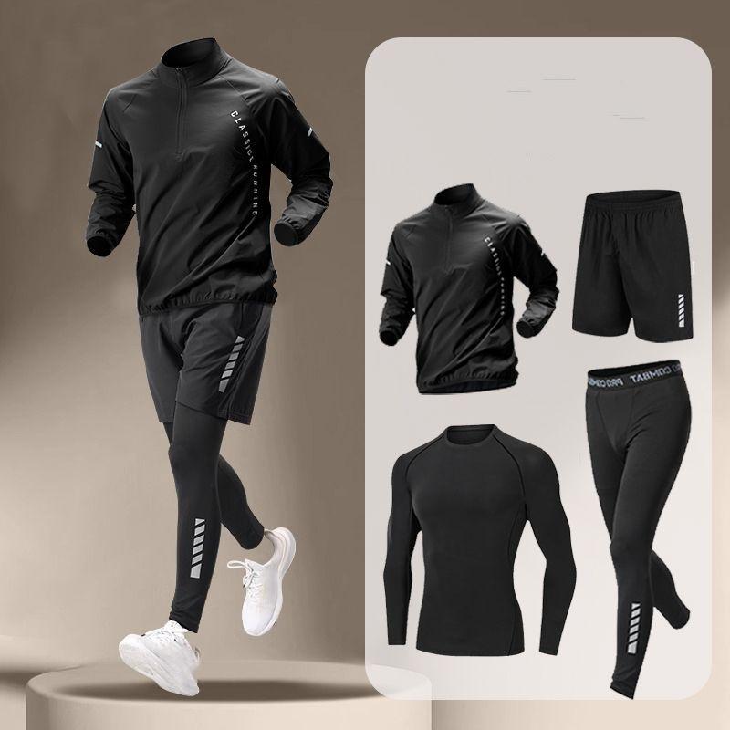 

Фитнес-костюм для мужчин Ice Silk, быстросохнущая летняя спортивная одежда, футболка с короткими рукавами, беговой жилет, летняя одежда для велоспорта, костюм-четверка XS чёрный