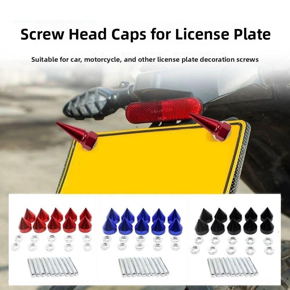 10pcs/Set Muticolors Car License Plate Bolts Cuspate Style Car Motorcycle Modification Conical