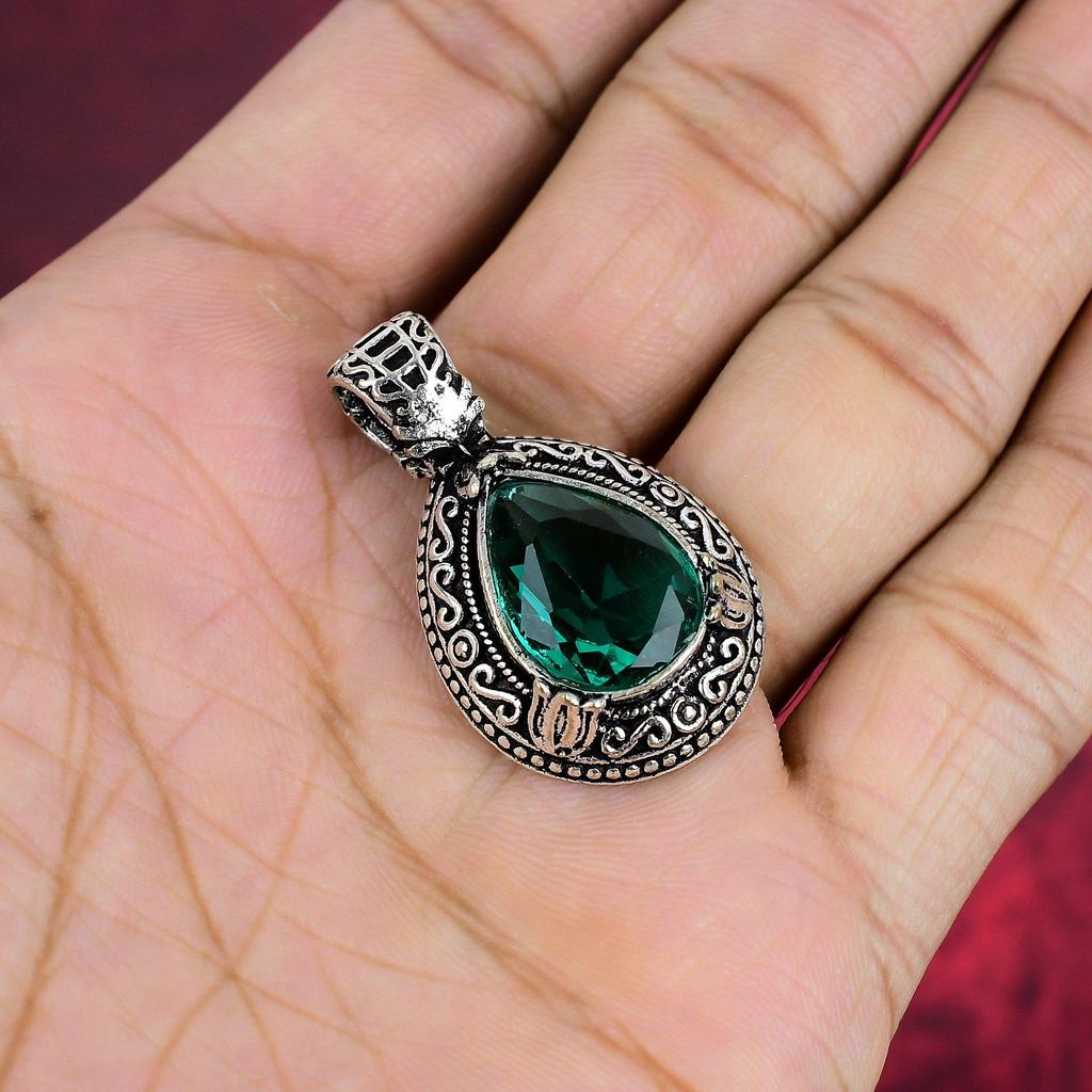 Indicolite Gemstone Pendant, 925 Solid Sterling Silver Pendant, Handmade Antique Jewelry, Gift For Mother Day