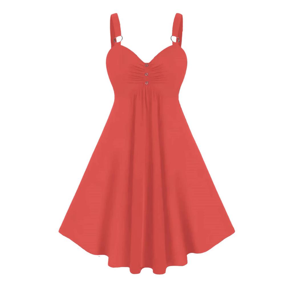 Y2 Summer High Waist Sleeveless Metal Gas Eye Splicing Skirt Solid Color Suspender Sexy V-neck Short Skirt Women