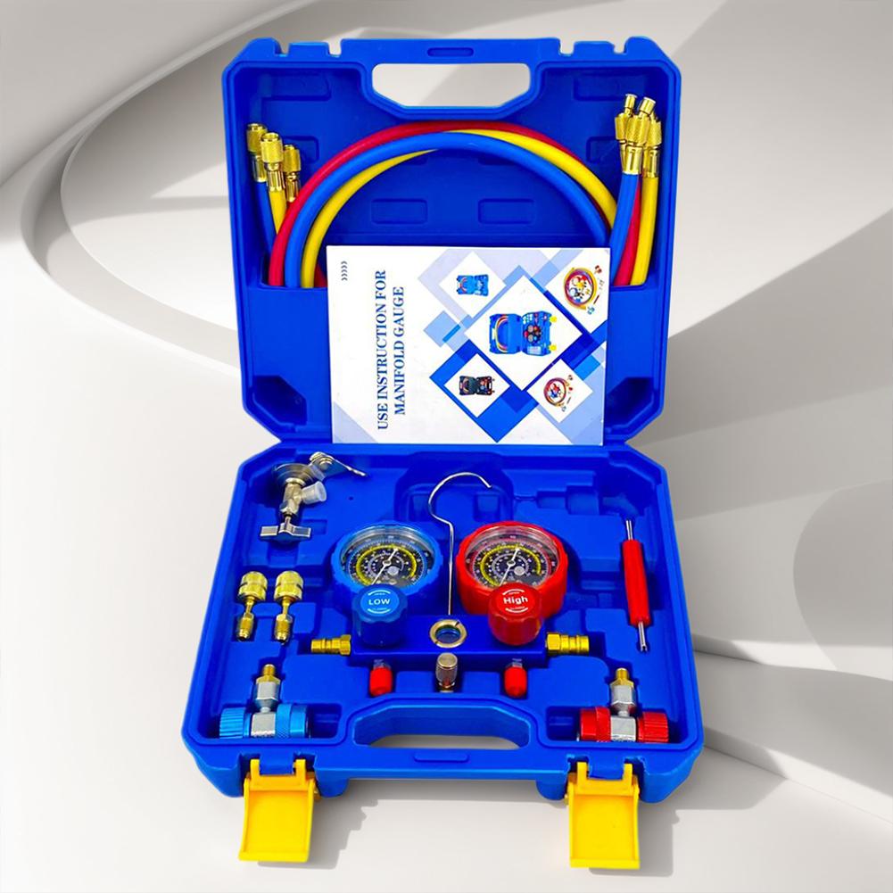 3 Way AC Manifold Gauge Set with 5FT Hoses AC Diagnostic Manifold Gauge Set for R134A/R22/R410/R404 Freon Charging Tool