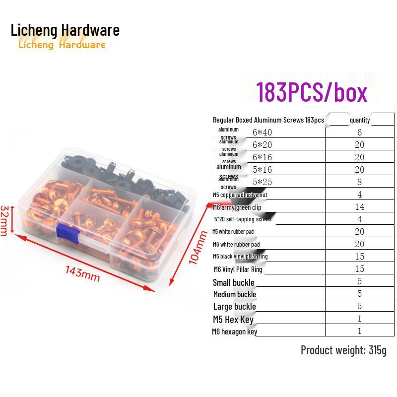 Śruby kolorowe do szyby motocyklowej ze stopu aluminium (177/183/198 szt.)