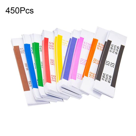 450Pcs Money Band Bundle 9 Color Self-Sealing Cash Straps Denomination Sorting Ideal for Banks Retail Hospitality