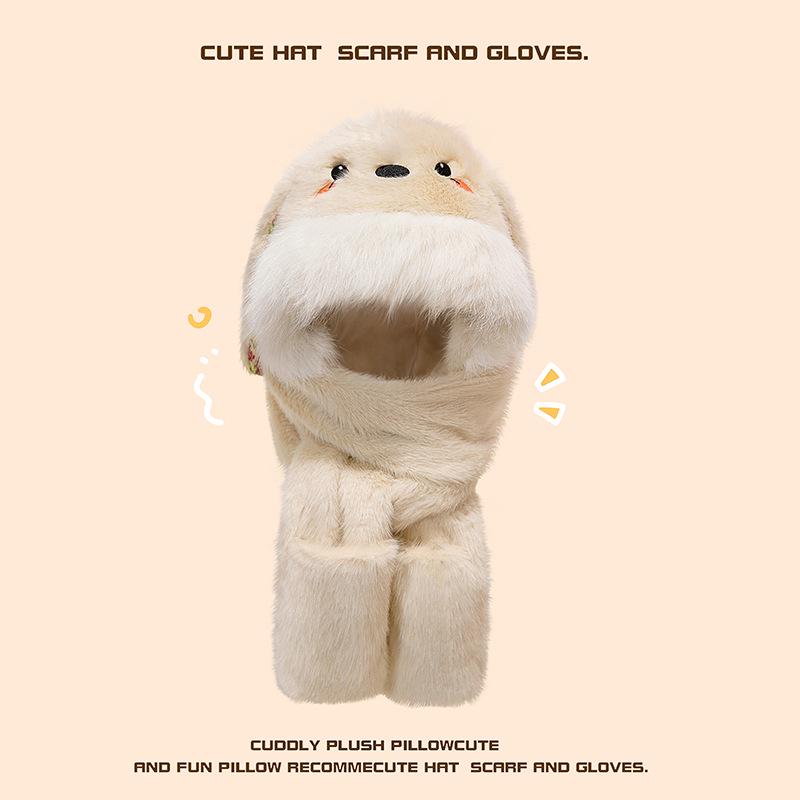 

Fox Rabbit Girls Parent-Child Winter Set: Warm Hat, Scarf, and Hooded Fleece-Lined Hat Standard 135cm 0.44kg