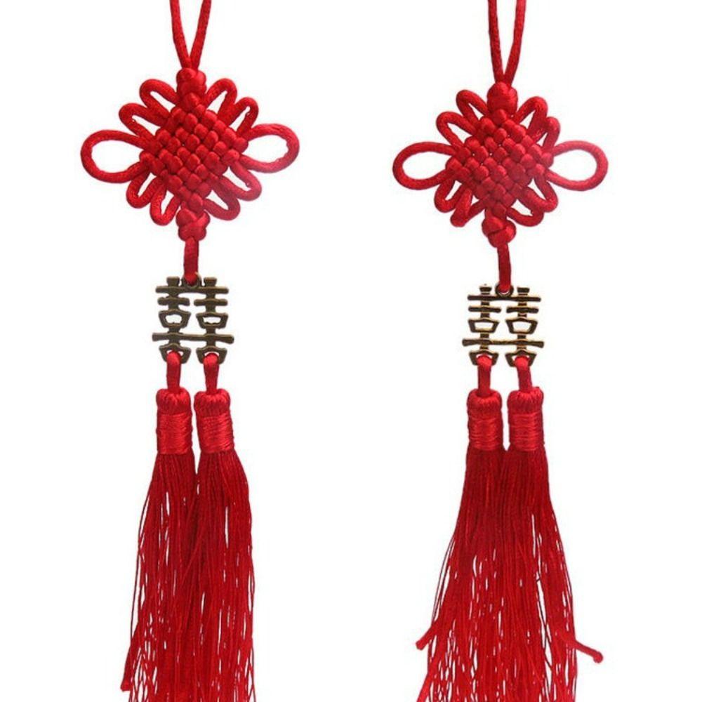 Fashion Red Double Happiness Decorations Handmade Lucky Chinese Knot Pendant Creative Double Tassel Rope Gifts