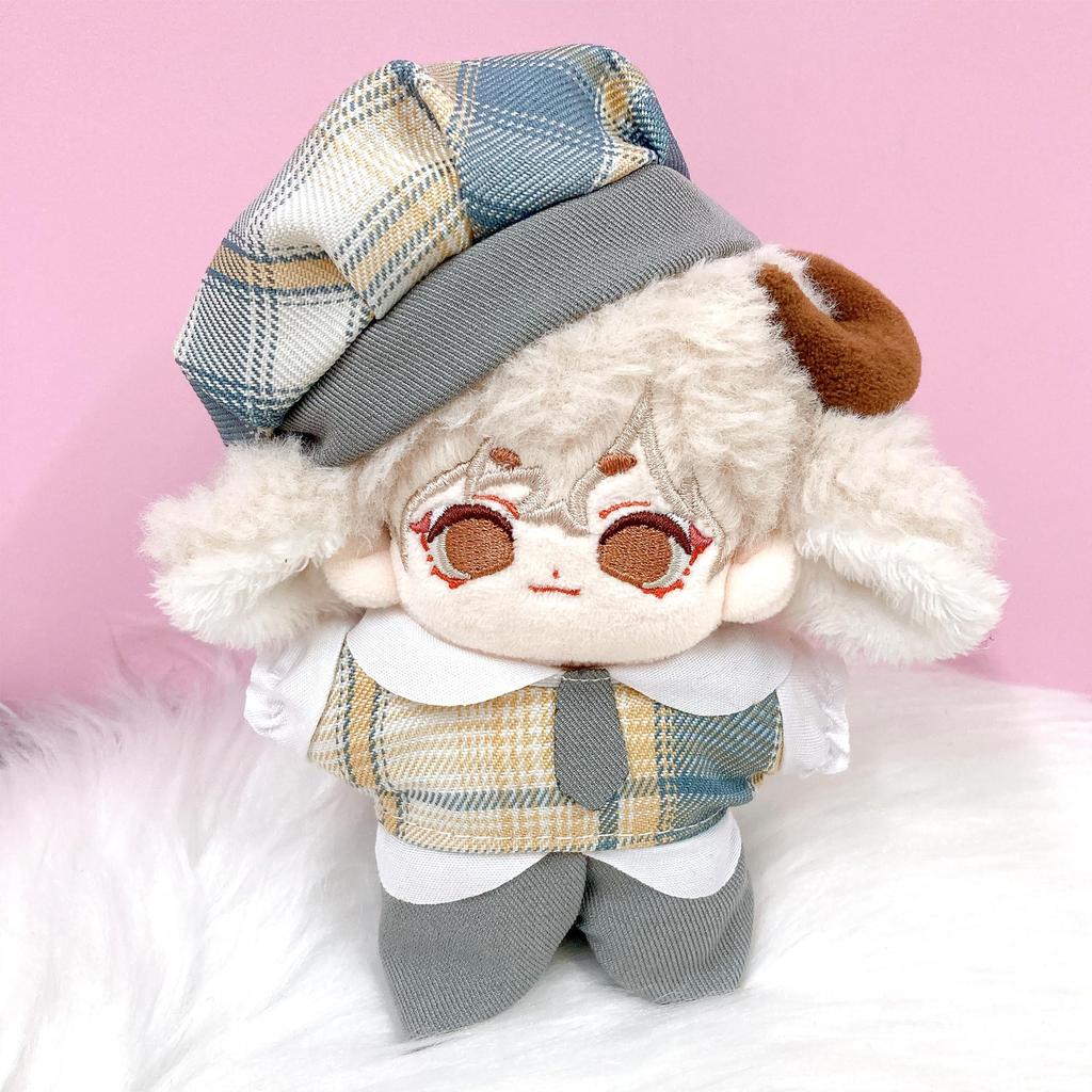 Checkered Beret, Shirt, Pants, and Tie Set for 10cm Plush Toy, Kigurumi Accessories, Otaku Activities, Doll, Mascot, Kpopdoll Costume [Used]