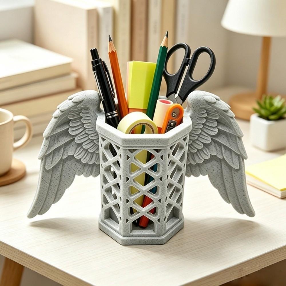 Stable 3D Printed Pen Stand Plastic Desk Organizer Multi-functional Angel Wings Pen Holder Bedroom