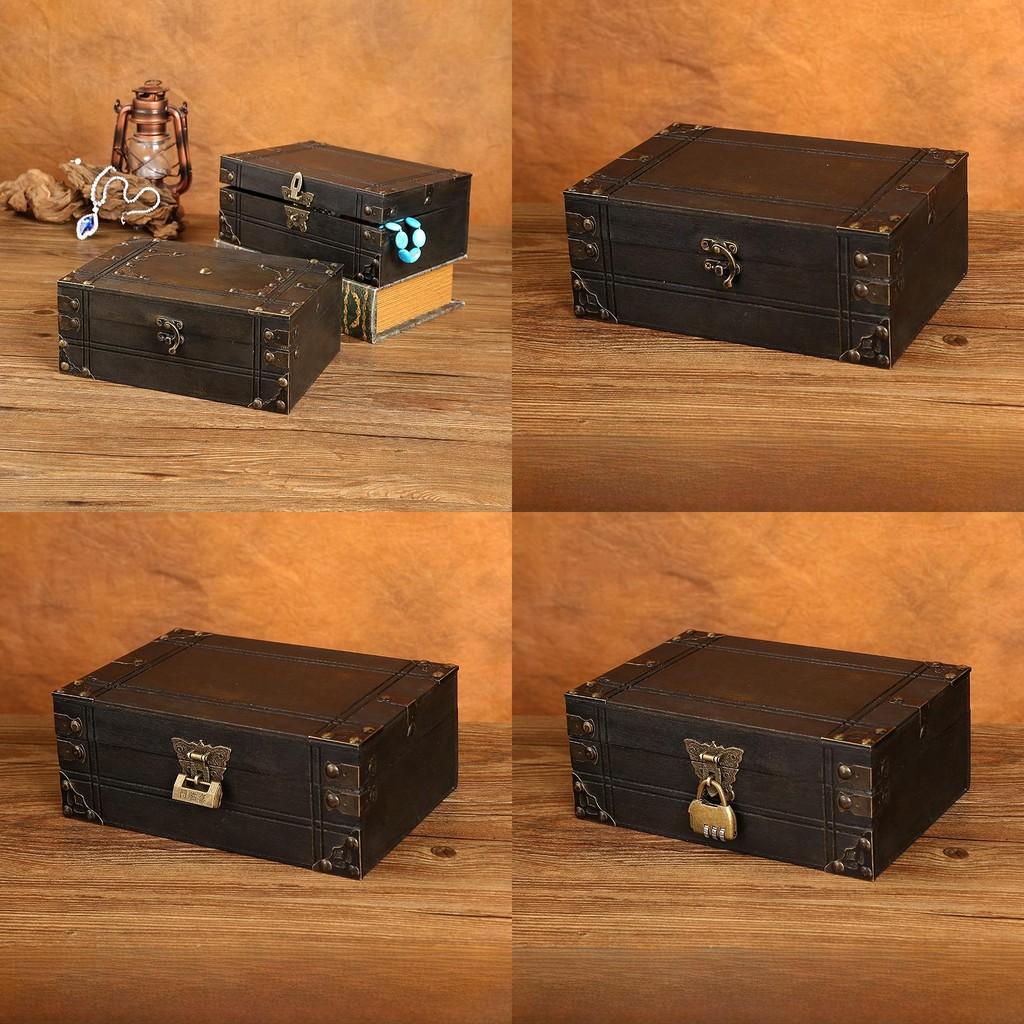 Vintage Chinese Style Wooden Square Storage Box With Lock For Desk Organizer