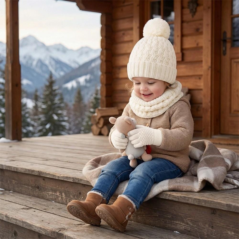 Warm Ears Toddler Knitted Hat Solid Color Kids Hat Set Comfortable Baby Hat Scarf Gloves Set Daily