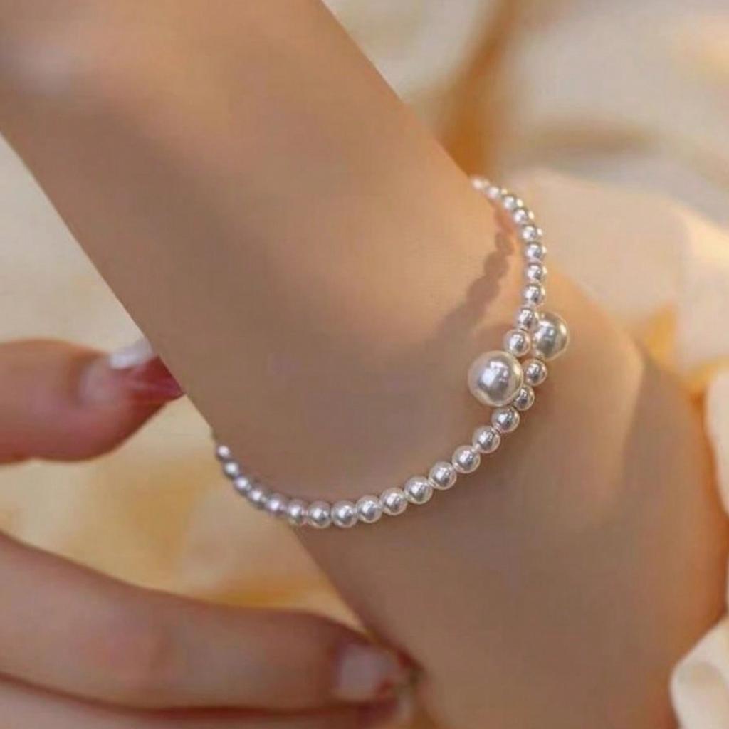 1pc Elegant Adjustable Faux Pearl Beaded Bracelet for Women, Geometric Design, Sophisticated Stylish Accessory for Daily Use, Parties, and Vacations