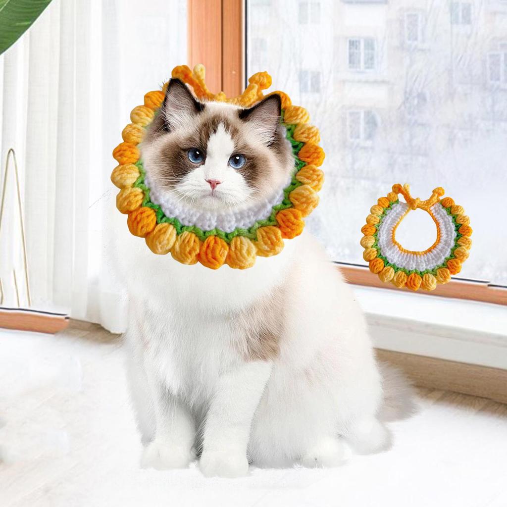 Knitted Cat Collar Handmade Cat Winter Scarf Bib Neckwear Adjustable for Outdoor Halloween Holiday Birthday Theme Party Walking