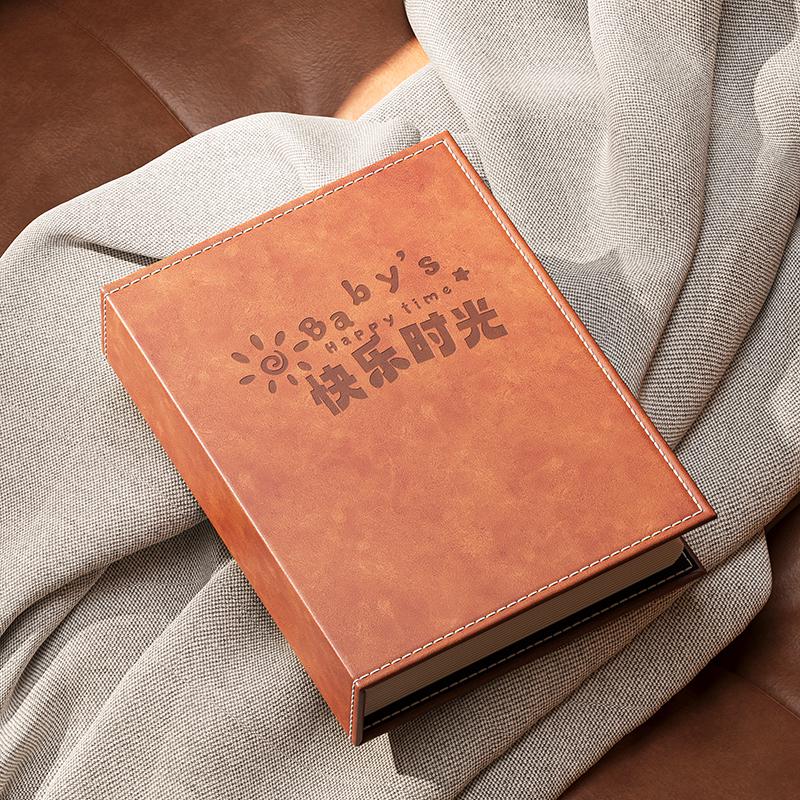 6-Inch Leather Slip-In Photo Album, Holds 5-Inch Photos, Commemorative Baby and Family Album, Large Capacity