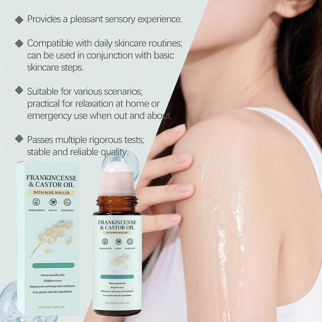 2026#1/2/3/4/5x Organic Castor Oil Roll On with Rose Quartz Face Roller for Eyes Scars Stretch Marks