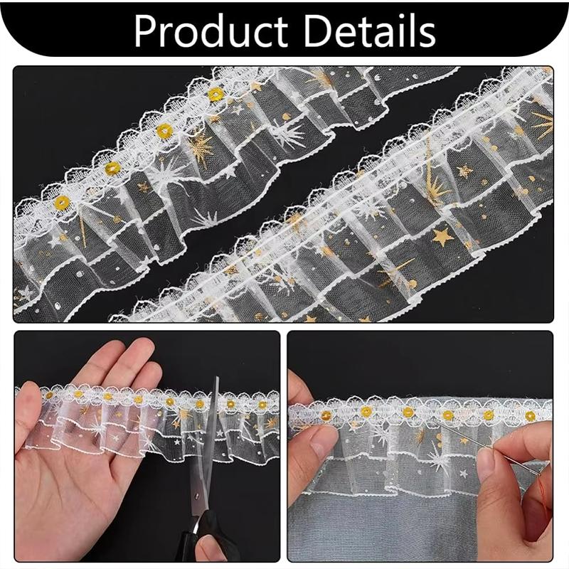 1Roll Handmade Gift Wrapping Lace DIY Pleated Delicate Double Layered Clothing Embellishment Organza Shine Sequined 4.5CM