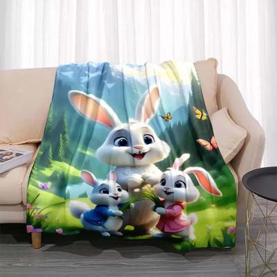 3D Cartoon Rabbit Pattern Printed Blanket for Living Room Bedroom Home Decor Children's Room Bed Blanket Picnic Blankets Luxury