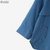 ZANZEA Women Casual Turn Down Collar Loose 3/4 Sleeve Plain Blouse