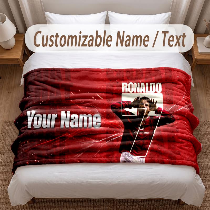 Pătură Flanelă Imprimată Cristiano Ronaldo Text Nume Personalizat Pătură Moale Caldă Pentru Dormitor Cadou de Sărbători