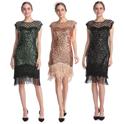 Party Sexy Dress Fashion Plus Size Women's Bead Embroidered Sequin Tassel Dress