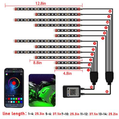 12PCS Motorcycle LED Light Kits Colorful Motorcycle LED Light APP Control Light Strips IP65