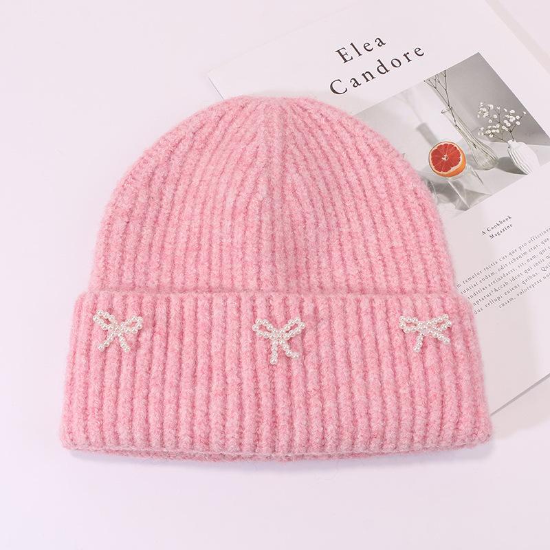 Bow Hat for Women's Winter Wool Hat Big Head Circumference Thickened Warm Knitted Hat