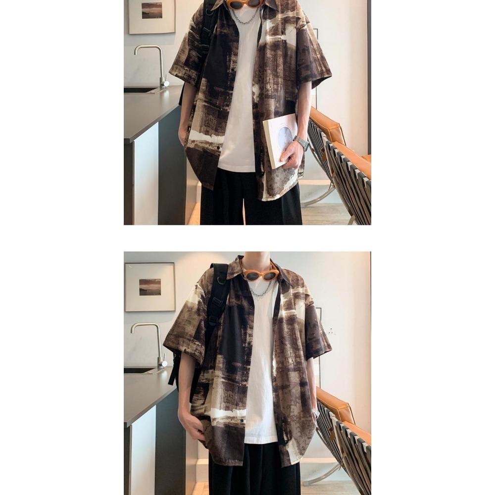 Thin Summer Men's Loose and Trendy Design Handsome Short Sleeved Casual Shirt Versatile and Fashionable Shirt
