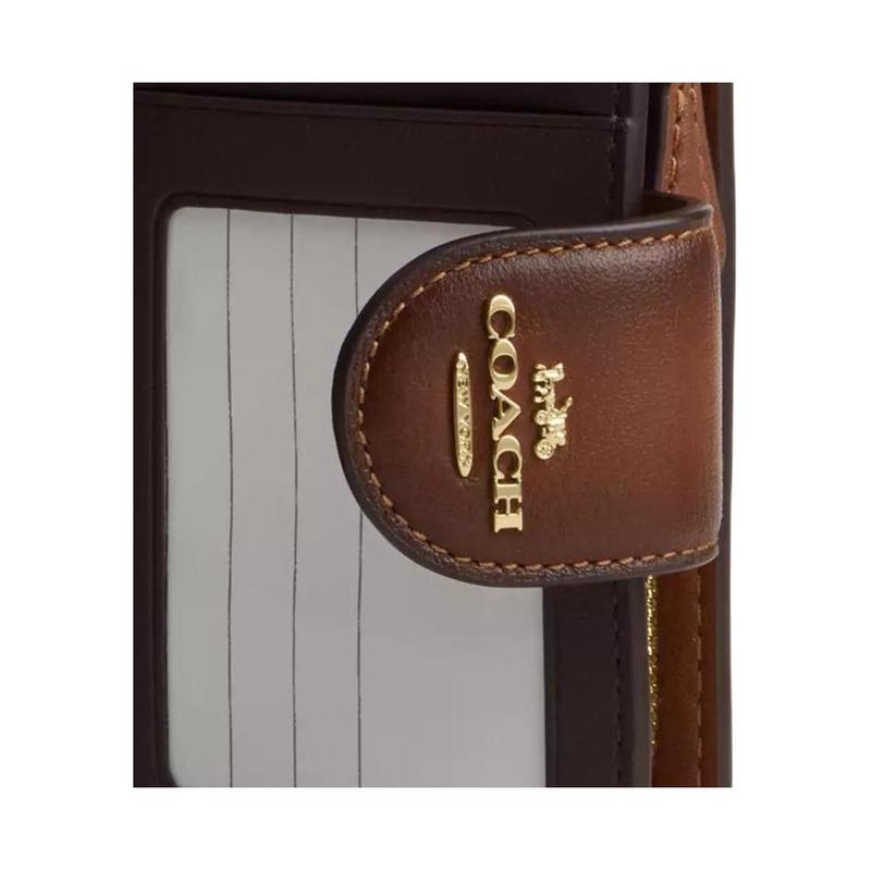 COACH Corner Zip Polished Style Snap Closure Leather Wallet Medium Women's Gold with Mahogany Gold with mahogany color