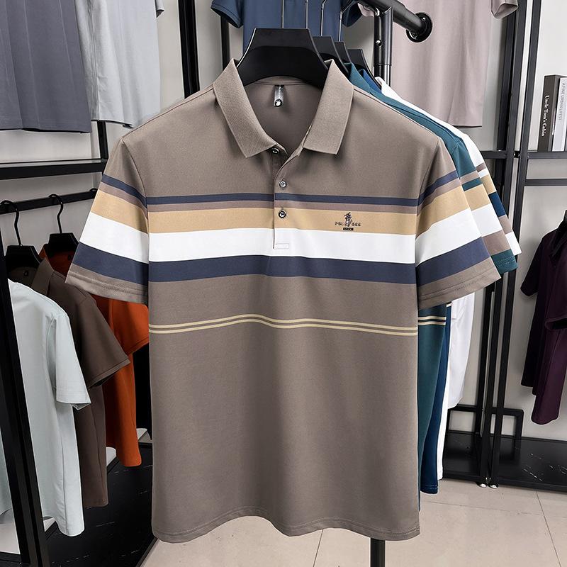 Kurzarm T-Shirt Herren Poloshirt Locker Revers Halbarm Oberteil Eisseide Business Casual Unterhemd