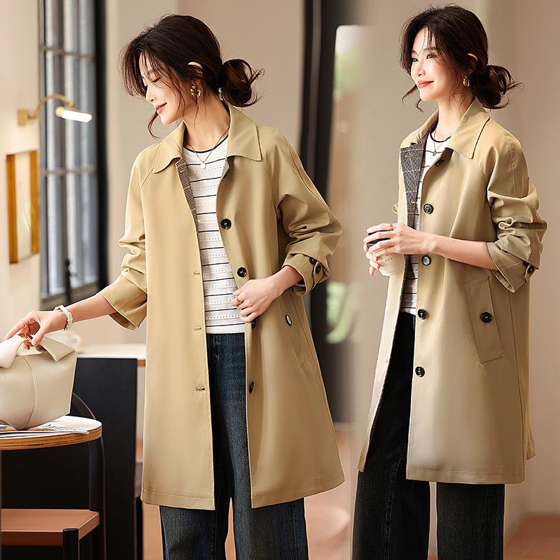 

Однобортный хаки тренч женский на раннюю весну новая популярная повседневная маленькая средняя и длинная куртка XL хаки