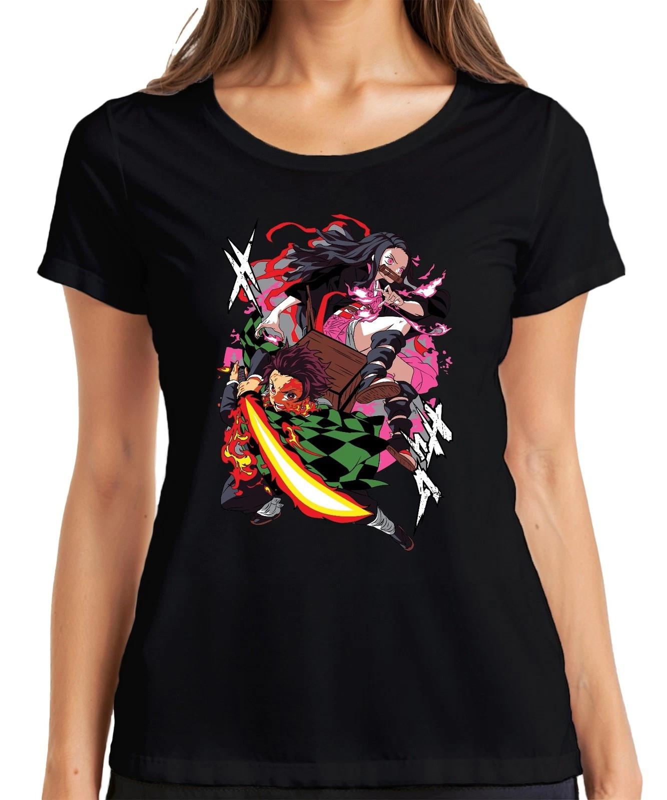 Kimetsu no Yaiba Tanjiro Nezuko Feuerklinge Anime Geschenk Manga Damen T-Shirt XL