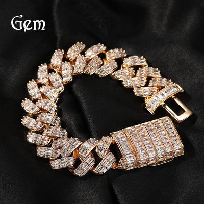 Retro Men's Bracelet Three Row T Square Zircon Full Diamond Punk Hip Hop Bracelet Luxury Fashion Disco Jumping Accessories