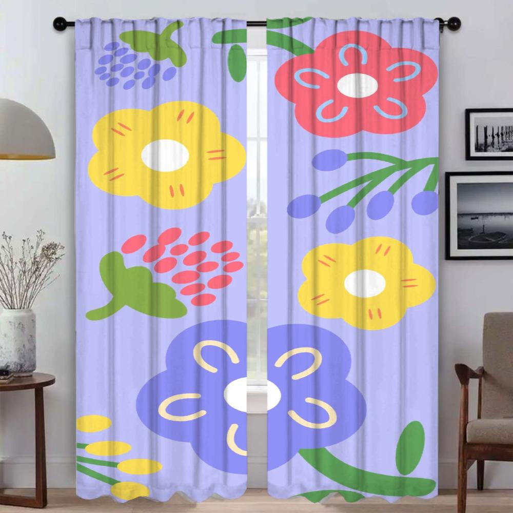 Kawaii Flower Kitchen Curtains 2 Pieces Blackout Curtain for Room 2 Panel Tulle for Bedroom Partition Shades Living Elegant Home