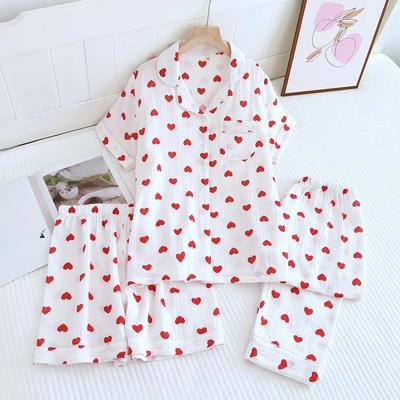 Sommer Pyjama Baumwolle Hausanzug Damen Nachthemd 3-teilig Liebesdruck Nachtwäsche für Damen Pyjama Geschenk Damenunterwäsche Loungewear