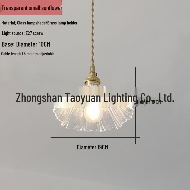 Nordic Modern Brass Sunflower Glass Pendant Lamp for Restaurant, Living Room, Bar, Bedside, Bedroom