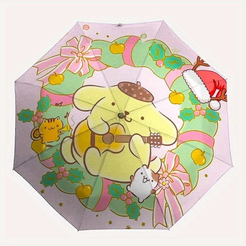 1pc Christmas Pom Pom Purin Durable Cartoon Folding Umbrella, Portable 3-Fold Compact Umbrella for Men and Women, Suitable for Travel or Daily Use.V01