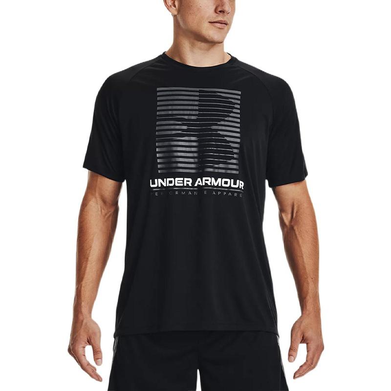 Under Armour Printed Crew Neck Raglan Short Sleeve T-Shirt Men Tops Black 1370653-001