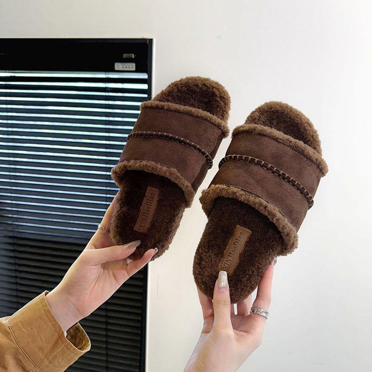Mao Mao slippers women's fashion outer wear 2025 new retro muffin ugly cute flat-bottomed cotton slippers lazy one-word slippers