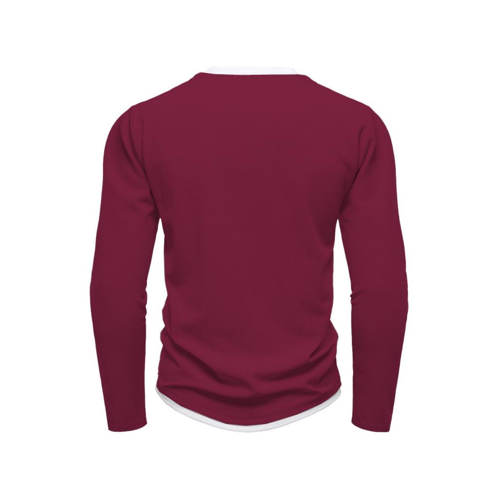 Men's Knit Fake Two-piece Double Collar Long Sleeve T-shirts, Casual Versatile Tops