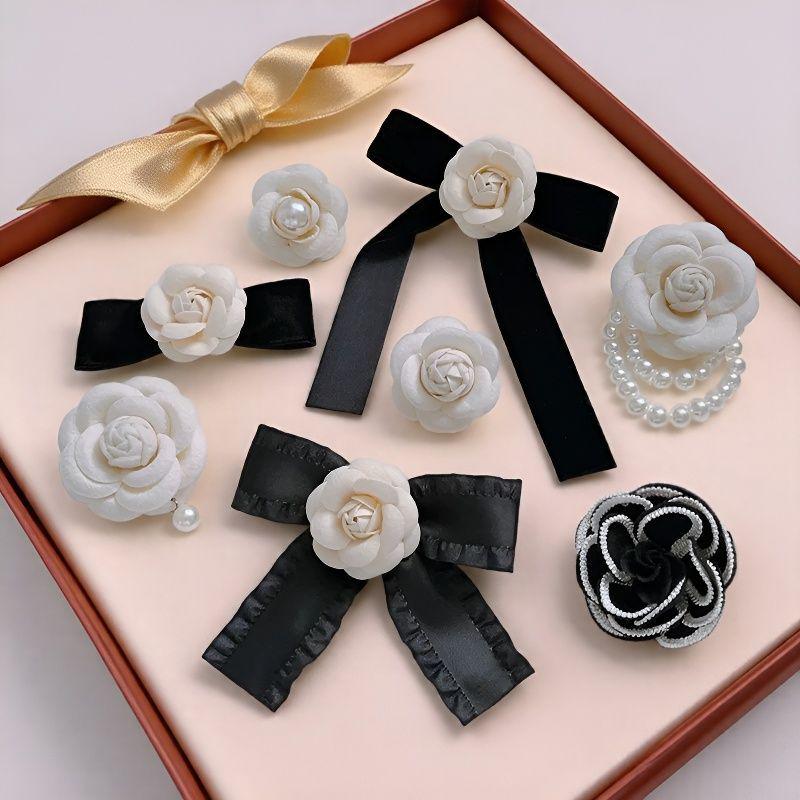 Elegant Camellia Bow Brooch: Retro Pearl Flower Corsage Pin