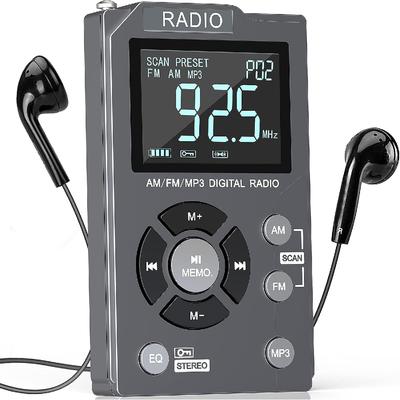 Dijital AM FM Radyo Taşınabilir Cep Radyosu, Stereo Kulaklık Desteği TF Kartı ile 600 mAh Şarj Edilebilir Walkman Radyo, Büyük LCD Ekran ve Kilit Ekranı