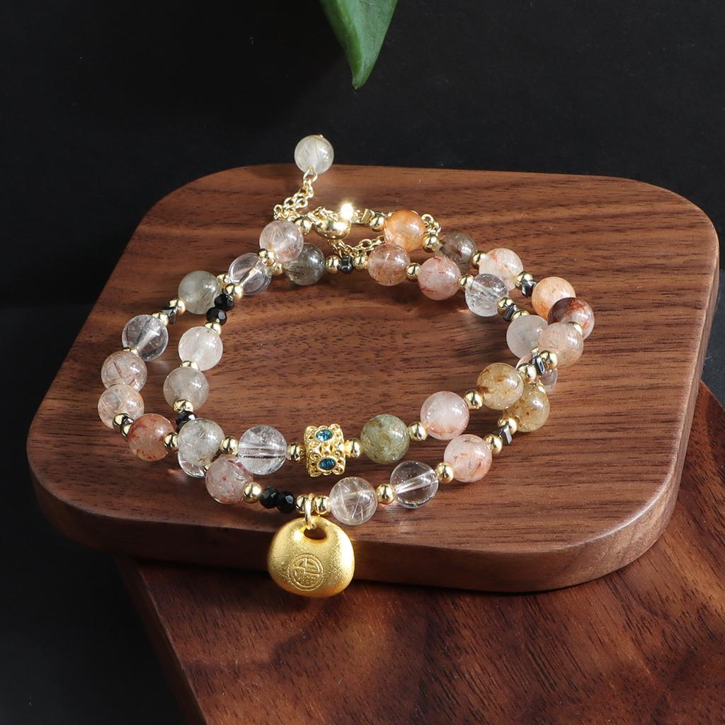 New Chinese bracelet black gold super lucky bag double circle crystal bracelet Douyin Xiaohongshu