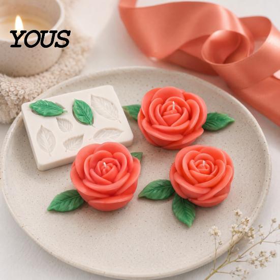Flexible Flower Mold 4Pcs Silicone Mold, DIY Rose Candle Soap Making Epoxy Resin for Chocolate, Baking Craft Gift