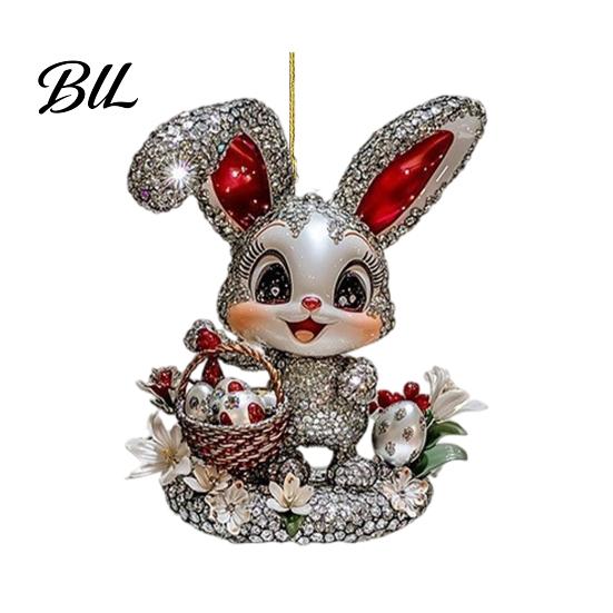 Seasonal Decorative Hanging Rabbit Easter Bunny Acrylic Pendant, Cute with Basket, 2D Car for Home Window Rearview Mirror Ornament, Bag Keychain