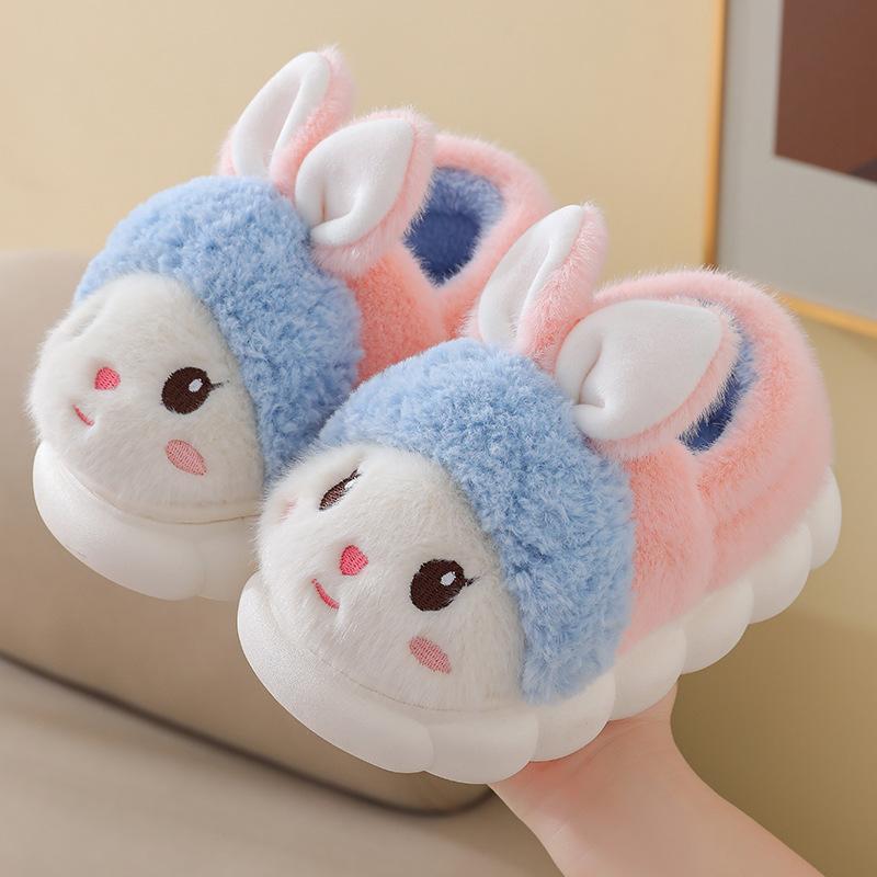 Children's cotton slippers winter velvet thickened warm soft sole non-slip home cartoon cute boy and girl baby parent-child shoes