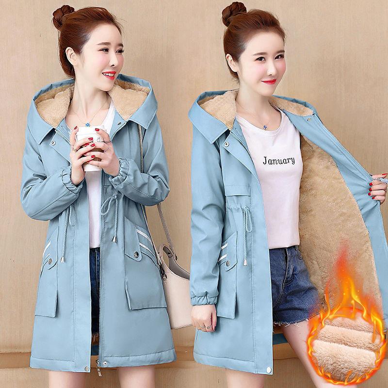 Women's Slim Plush Windbreaker - Large, Mid-Length, Waist-Hugging, New for Autumn/Winter 2023