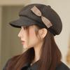 Retro Bow Duck Tongue Octagonal Hat Female Autumn Painter Hat Newsboy Hat Windproof Thick Warm Hat for Skiing, Running, Cycling