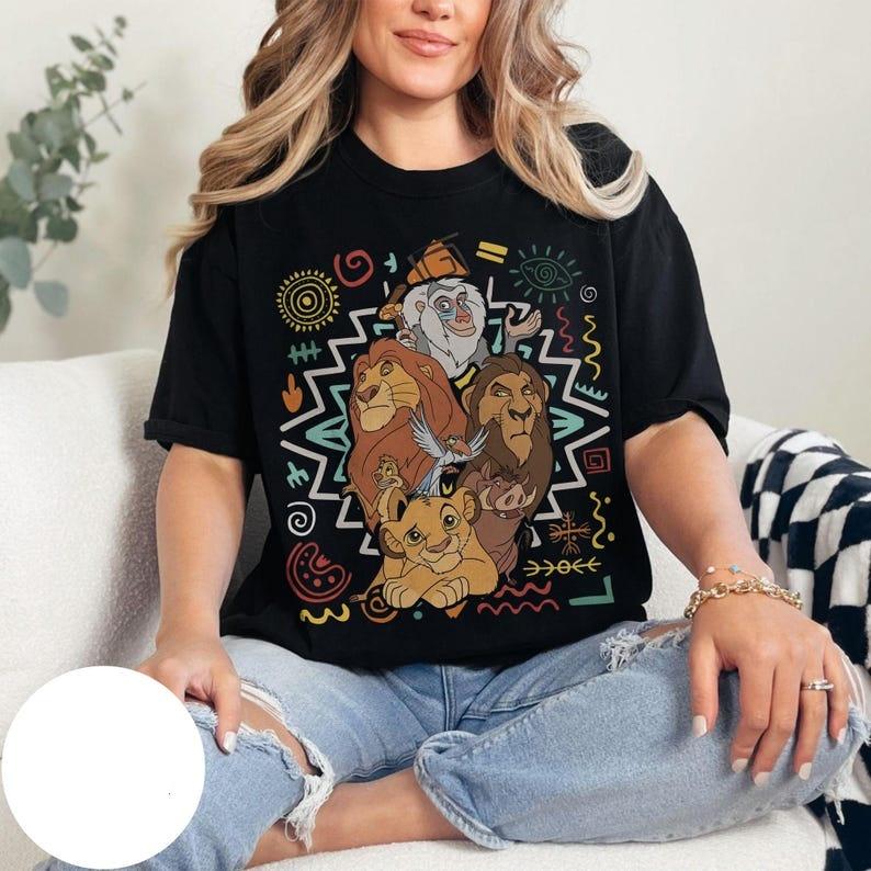 

Adult and Children Lion King Retro Tribal Style Pure Cotton Tshirt Simba and Mufasa Classic Characters African Totem 4XL
