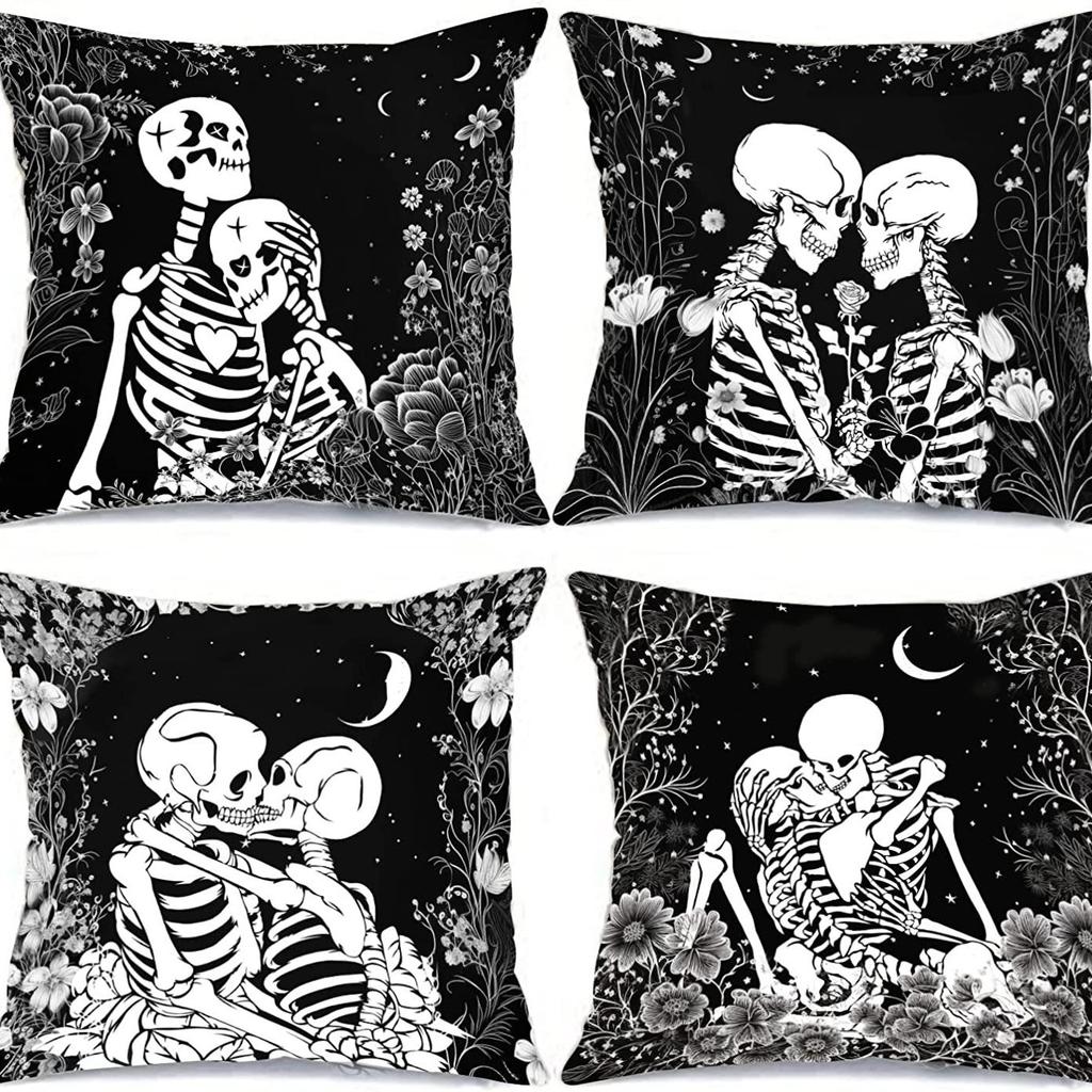 Halloween Pillowcase Skeleton Witch Pattern Line Print Bedroom Living Room Decoration Pillowcase