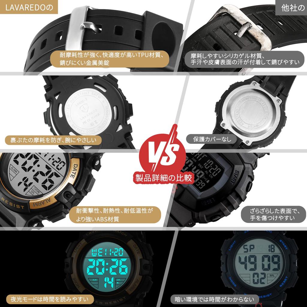 Kinder Sportuhr Digital Jungen Wasserdicht Wasserdicht bis 50° LED Schulanfang Geburtstagsgeschenk inkl. Bedienungsanleitung